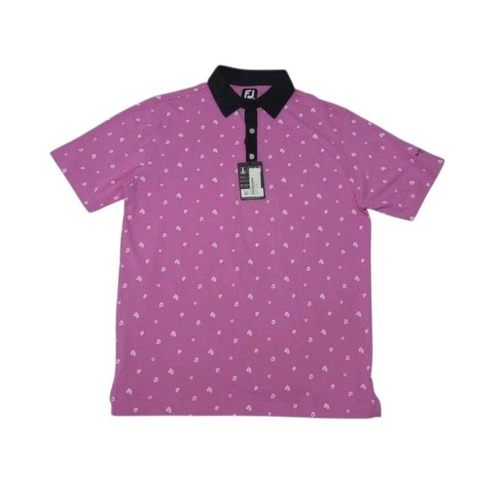 FJ Footjoy Men's Medium Polo Shirt NEW‎ WITH TAGS Floral Pink Short Sleeve